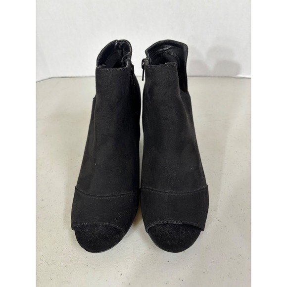 Apt 9 Womens Black Suede Peep Toe Block‎ Heel Booties Ankle Boots size 10 - Picture 2 of 7